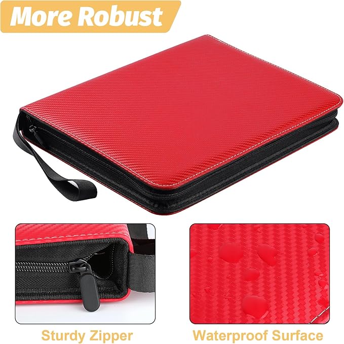 GERMUN 9 Pocket Card Binder, Premium Zip Trading Card Binder, 720 Double Sided Pocket PU Card Collection Binder, Collector Card Album, Card Folder for MTG, TCG, Sports Cards, Game Cards (Red)