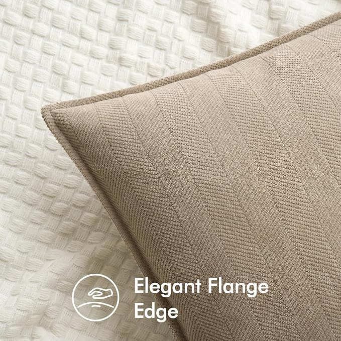 MIULEE Pack of 2 Khaki Euro Shams Chenille Pillow Covers 22x22 Inch | Decorative Soft Couch Throw Pillows,Farmhouse Cushion Covers,Elegant Design for Sofa,Bed,Living Room,Summer Decor