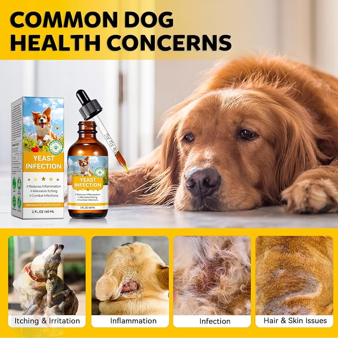 Yeast Infection Treatment for Dogs - Natural Anti Yeast Drops, Ear & Skin Itch Relief, Allergy Symptom Relief, Reduces Inflammation, with Multivitamins Probiotics, 2.02 Oz
