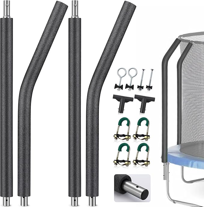 2PCS Trampoline Poles Replacement, 1mm Thick, Fits 1.65'' / 4.2CM Inner Diameter for 10-16FT Jumpzylla Trampolines, Complete Kit with Protective Foam Sleeves & Mounting Hardware