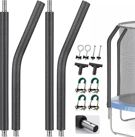 2PCS Trampoline Poles Replacement, 1mm Thick, Fits 1.65'' / 4.2CM Inner Diameter for 10-16FT Jumpzylla Trampolines, Complete Kit with Protective Foam Sleeves & Mounting Hardware
