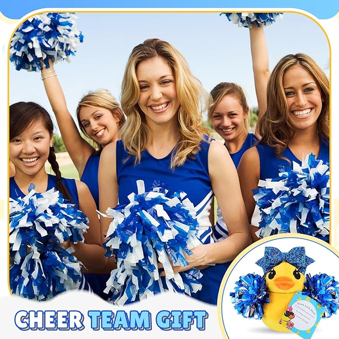 Lenwen Cheer Duck Plush with Pom Poms Bow 8 Inch Duck Stuffed Animals Plush Cheerleader Team Support Gift for Friend Cheer