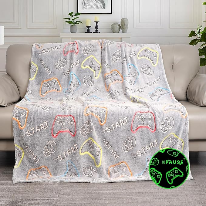 Glow in The Dark Blanket for Boys, Gamer Blanket Gifts for Kids, Game Controller Throw Blanket for Home Decor, Soft Warm Toys Birthday Gifts for Teens Men Boyfriend 50"x60"