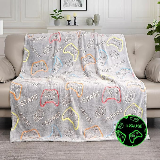 Glow in The Dark Blanket for Boys, Gamer Blanket Gifts for Kids, Game Controller Throw Blanket for Home Decor, Soft Warm Toys Birthday Gifts for Teens Men Boyfriend 50"x60"