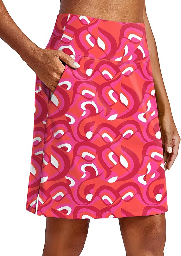PINSPARK 20" Skorts for Woman Knee Length UPF 50+ Golf Skirts | 4 Pockets, Built-in Shorts, High Waisted, Split Hem, Silky-smooth, Moisture-wicking, for Golf Athletic Tennis Workout Casual