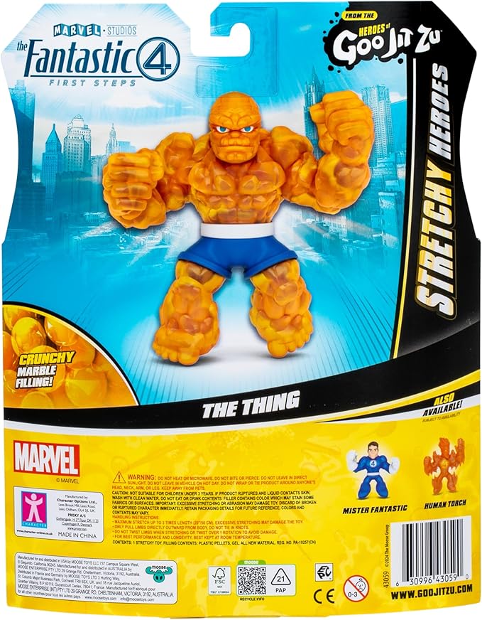 Heroes of Goo Jit Zu Marvel Studios The Fantastic 4 First Steps, The Thing, Stretchy, Goo Filled 4.5" / 11.4 CM Action Figure, with Unique Crunchy Goo Filling, 3 to Collect