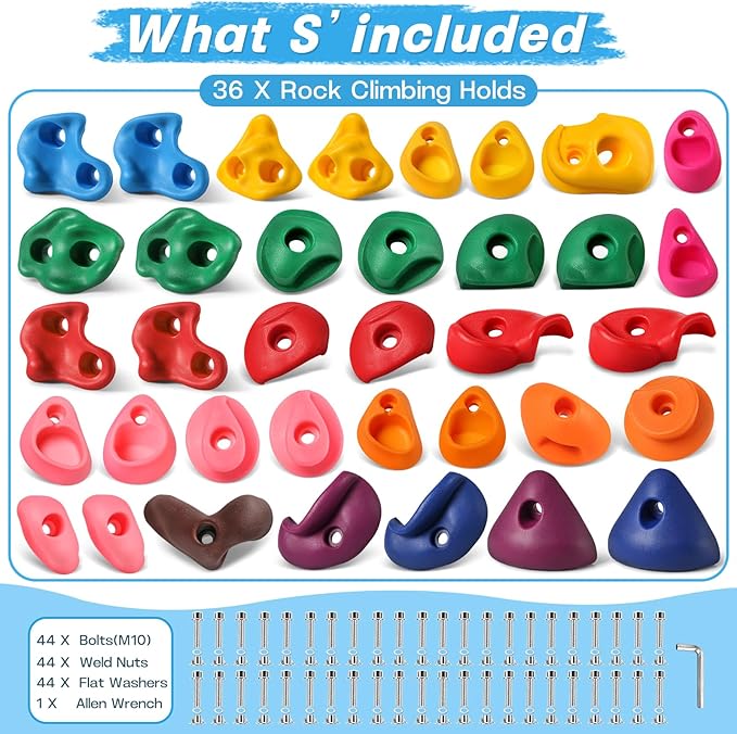 36 PCS Rock Climbing Holds for Kids,Rock Climbing Wall Grips Climbing Rocks Wall Kit for Indoor and Outdoor Playground Play Set with Hardware（Style B）