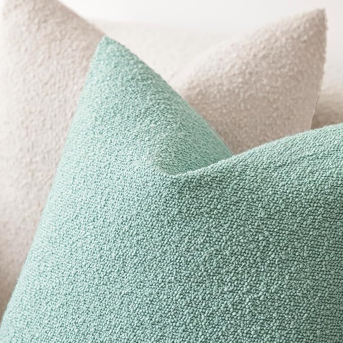 Foindtower Pack of 2 Textured Boucle Throw Pillow Covers Accent Solid Decorative Pillow Cases Cozy Woven Couch Cushion Case for Chair Sofa Bedroom Living Room Home Decor 20x20 Inch Aqua Blue