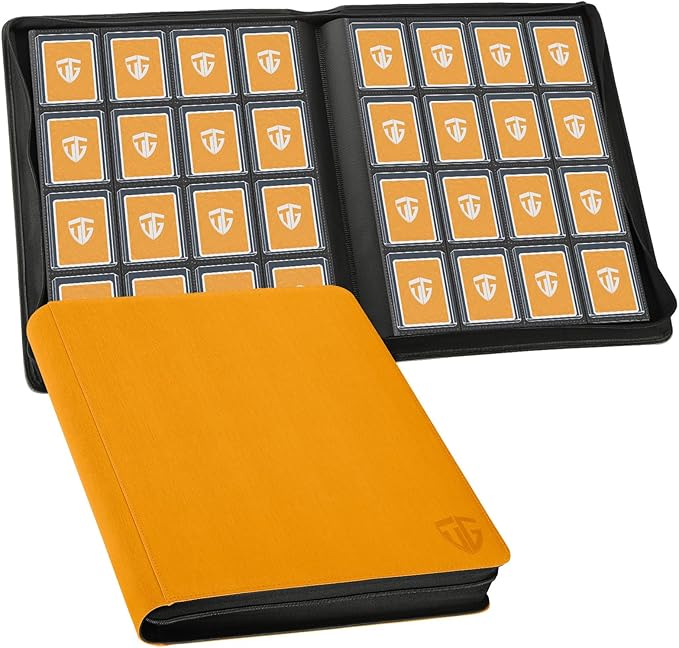 16 Pocket Toploader Binder,Holds 640 3”x4” Toploader Hard Cases,Sleeves Card Collection Binder,20 Double Sided Pages,Compatible with Trading & Sports Holder(Orange)