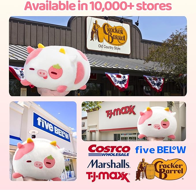 Mewaii Strawberry Cow Plush Pillow, Kawaii Cow Stuffed Animals, Cute Plushies for Girls, Soft Pink Cow Plush, Birthday Gifts for Kids Adults Teens (8 Inch)