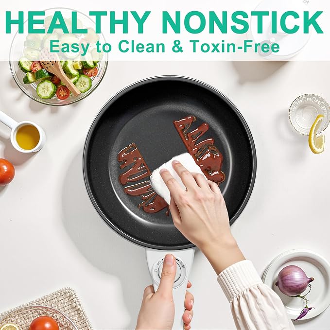 Dezin Hot Pot Electric, 1.5L Non-Stick Portable Electric Pot, Dual Power | 700W Upgraded Electric Pot for Cooking Steak, Egg, Oatmeal, Soup, Mini Ramen Cooker for Dorm, Travel, Office, RV, Green Pan