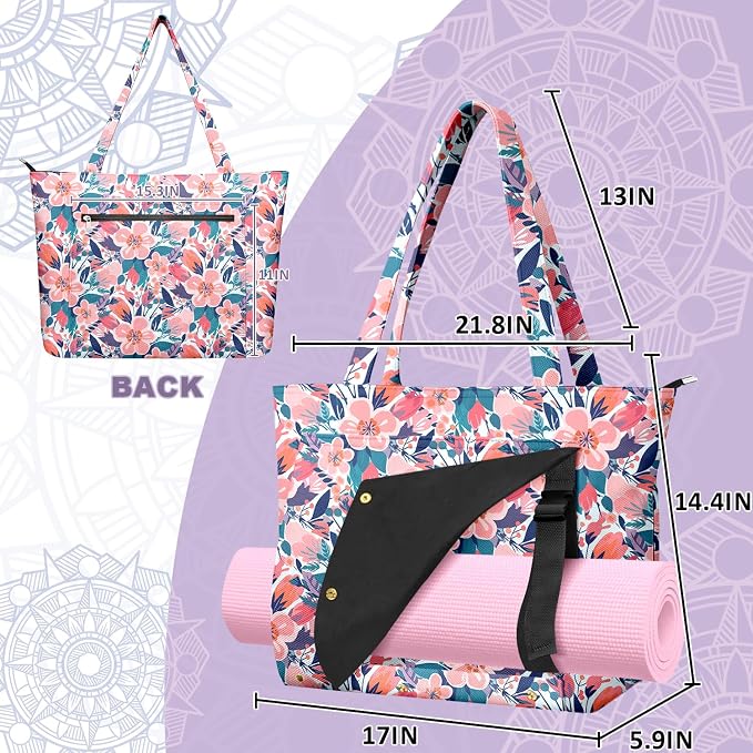 Yoga Bag for Women, Large Canvas Yoga Mat Tote Bag with Yoga Mat Carrier - Large Mat Pocket Fitness Tote for Pilates, Gym, Travel, Office & Beach