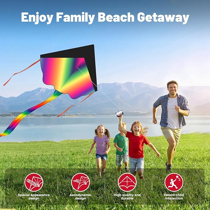 3 Pack Large Kites, Easy to Fly Large Butterfly, Giant Red Octopus & Colorful Delta Kite for Beach Trip - Perfect Kites for Kids Ages 4-8 8-12, Gifts for Easter and Festival