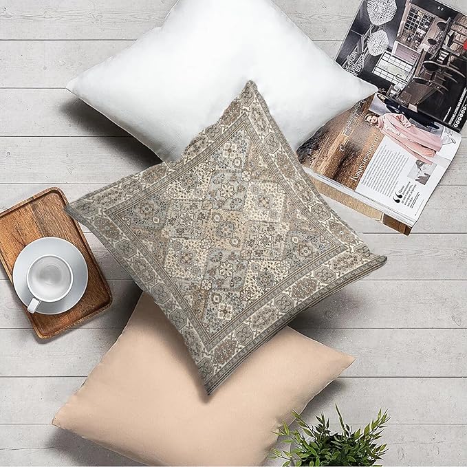 Boho Floral Throw Pillow Covers 24x24 inch Set of 2,Boho Rug Geometric Floral Pattern Decor Double Sided Pattern Cushion Cover Soft Pillow Case Living Sofa Room Bed Square Pillow Cover