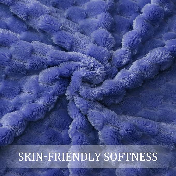 Exclusivo Mezcla 3D Fleece Queen Size Blanket for Bed, Cobalt Blue | Extra Soft Fuzzy Plush Lightweight Bed Blankets, Cozy Fluffy Decorative Blankets for All Seasons, 90x90 Inches