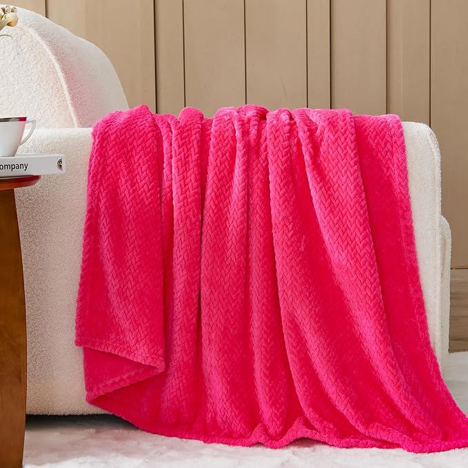 NEWCOSPLAY Fleece Leaves Pattern King Blanket, Dark Rose Red, 90"x110" | Super Soft Throw Blanket, Lightweight Cozy Bed Sofa Blanket, Premium Silky Flannel Fleece, Travel Blanket for All Season Use
