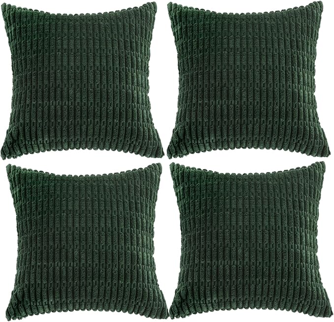 Fancy Homi 4 Packs Decorative Throw Pillow Covers for Living Room Couch Bed, Modern Farmhouse Boho Home Décor Accent Cushion Case, 16" x 16", Forest Green