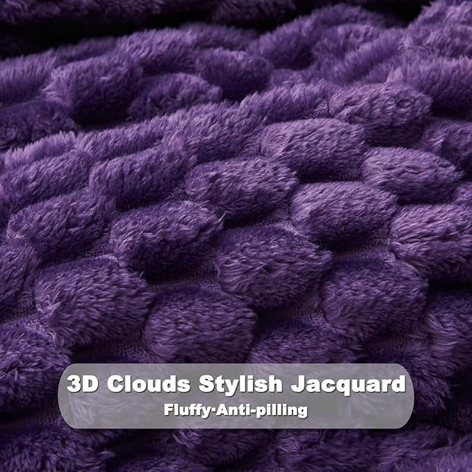 NEWCOSPLAY Super Soft Twin Blanket Purple Premium Silky Flannel Fleece 3D Clouds Stylish Jacquard Lightweight Bed Blanket All Season Use 350GSM (Purple, Twin(60"x80"))