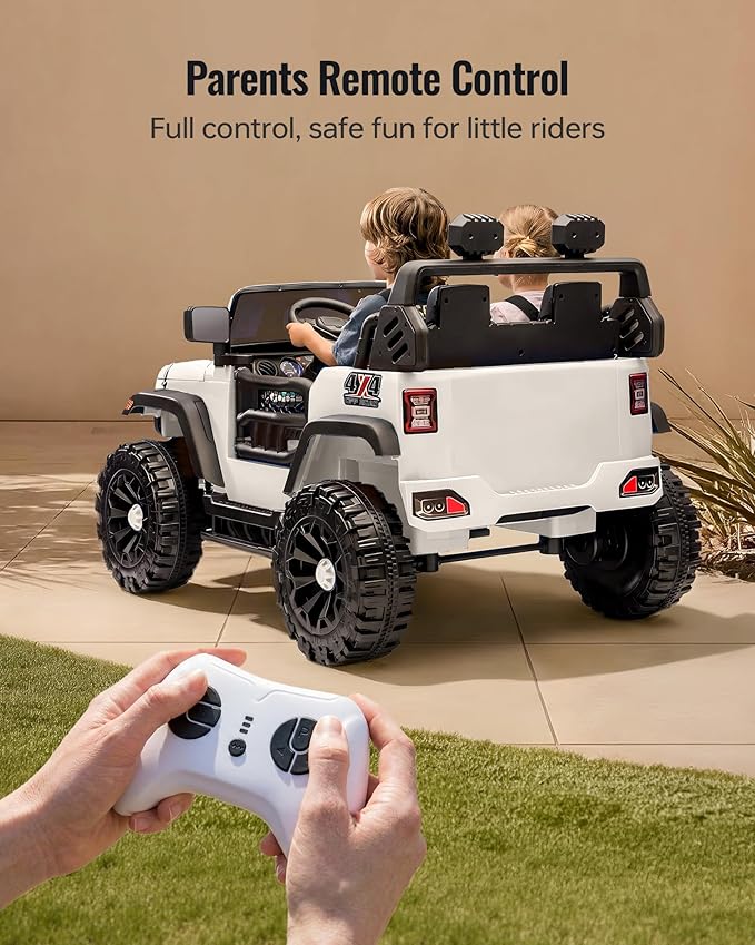 Outfunny 2 Seater Ride on Car Toy, 24V 4WD Electric Car for Kids 4-8 with Remote Control, 4x200W Motors, Capacity 150 lb - White