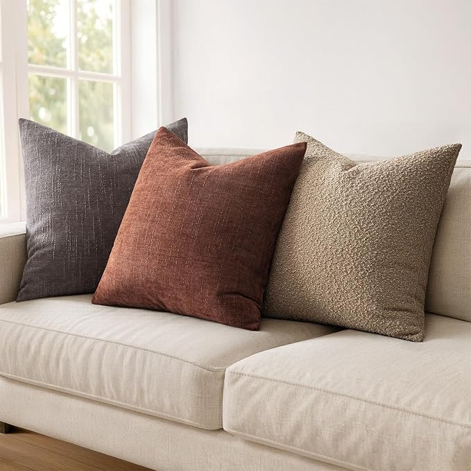 MIULEE Textured Chenille Throw Pillow Covers 18x18 Inch Red Taupe | Pack of 2 Decorative Soft Throw Pillows, Solid Textured Cushion Covers, Modern Home Decor for Couch Sofa Bedroom Living Room