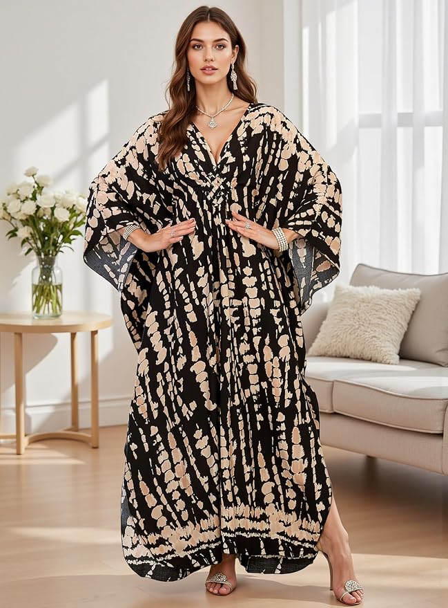 Mumu Dresses for Women Plus Size, Bohemian Kaftan Beach Cover Up Long Maxi Nightgown Soft Loungewear