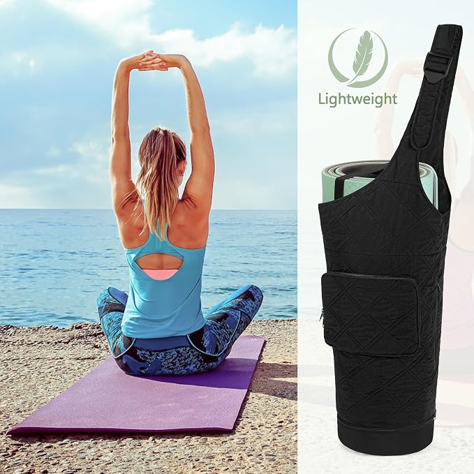 Smasrob Yoga Mat Bag with Wet Pocket, Bottle Pocket and Mat Secure Straps, Yoga Mat Carrier Fits Most Size Mats (Bag Only), Black