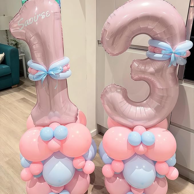 Foil 8 Balloon, Dusty Light Pink Big Number 8 Balloons for Girls Birthday Party Decor, 40'' Mylar Self Inflating Number 8 Pastel Blush Baby Pink Balloon for 8th Birthday Party Anniversary Decorations