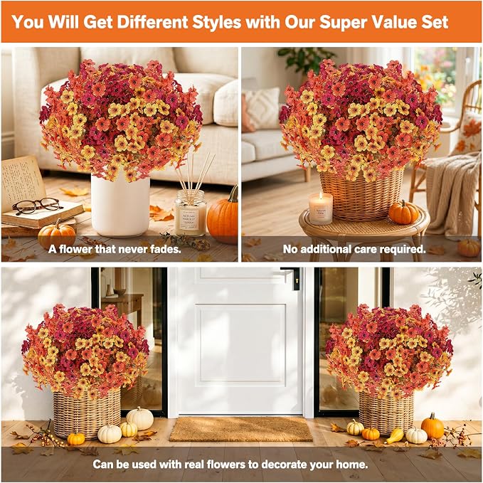 Artificial Flowers Fake Plants for Outdoors Spring Decoration, 13 Bundles Silk Realistic UV Resistant Faux Flowers for Outside Planter Porch Yard Patio Garden Home Indoor, Orange Mixed | Fake Plants Silk Realistic UV Resistant Faux Flowers for Outside ...