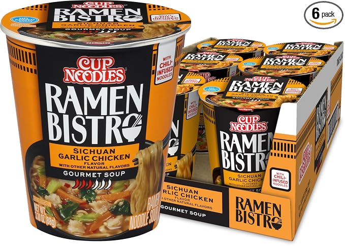 Nissin Cup Noodle Ramen Bistro, Sichuan Garlic Chicken, 3.1 Ounce (Pack of 6)