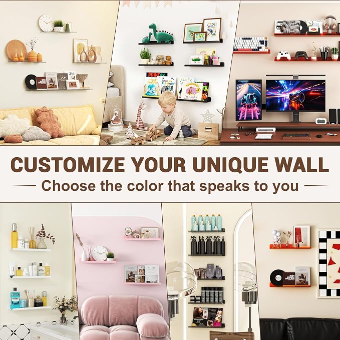 Qukaka Floating Shelves for Wall Decor, 15" Wall Shelves for Bedroom, Living Room, Kitchen, Bathroom Decor, Nail Polish/Book/Decoration/Makeup/Perfume Organizer Floating Shelf-3Pack Pink