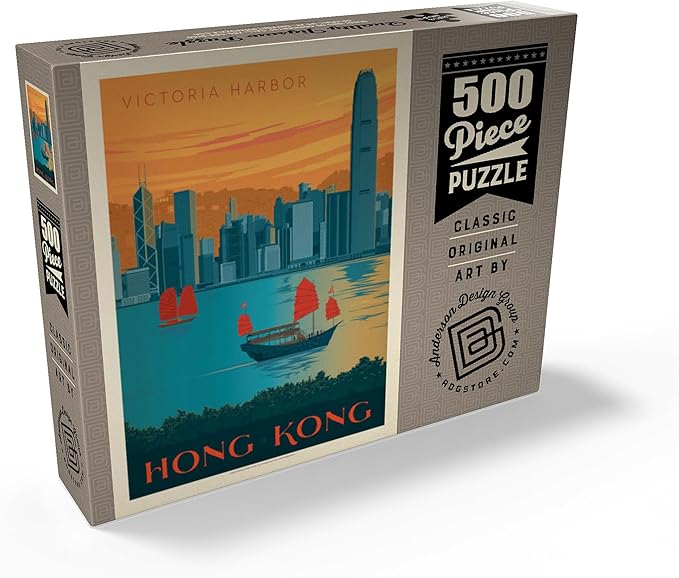 MyPuzzle China: Hong Kong, Victoria Harbor, Vintage Poster - Premium 500 Piece Jigsaw Puzzle for Adults