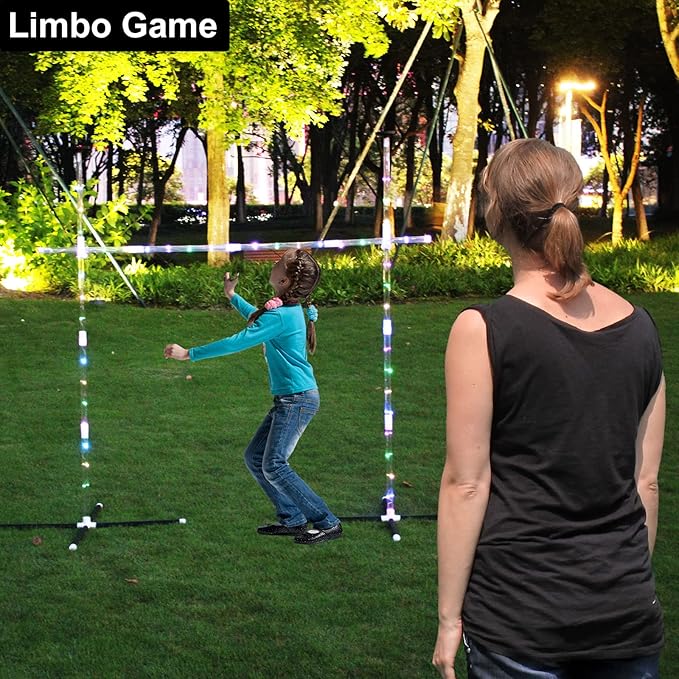 OUTTOY Outdoor Yard Games for Adults and Family, 2 in 1 Limbo Game Flying Disc Games Set with Light, Sutiable for Backyards, Beach, Lawn, Party