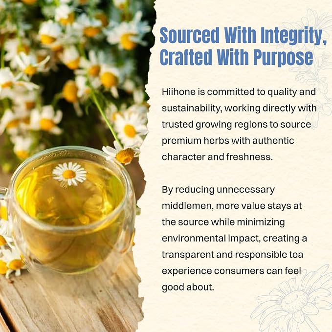 Hiihone Chamomile Tea Bags 60 Count – Pure Chamomile Herbal Tea, Caffeine-Free, Supports Relaxation & Stress Relief, Premium Floral Chamomile, Non-GMO Natural Herbal Tea