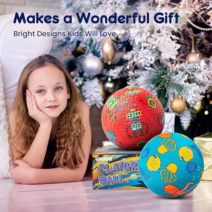 U&C Planet 2 Pack Playground Balls for Toddler Kids, 6 inch 8.5 inch Cartoon Rubber Balls with Pump, Dodgeball Kickball for Outdoor & Indoor Game, Great Gift for Boys Girls Aged 1 and Above