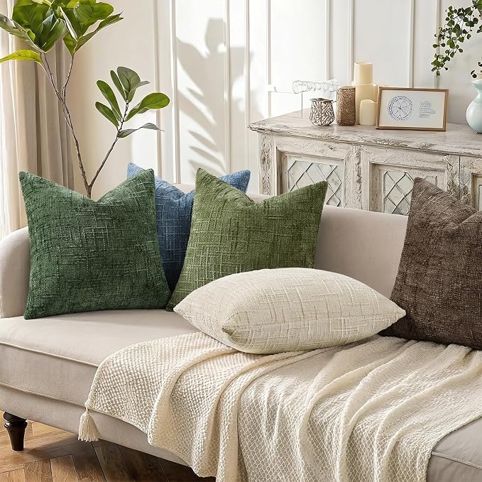 decorUhome Textured Chenille Throw Pillow Covers 20x20 Set of 2 Blue | Fall Modern Farmhouse Soft Cozy Slubby Couch Pillow Cases Boho Decorative Pillow Cases for Bed Sofa Living Room Home Decor