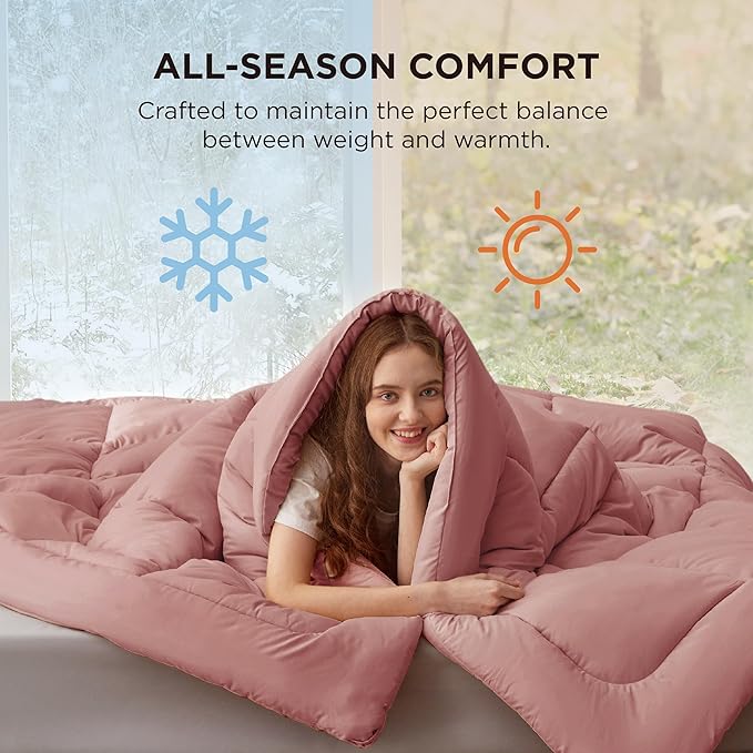 Bedsure Comforter Duvet Insert - Quilted Comforters Twin Size, All Season Duvet, GentleSoft Down Alternative Bedding Blanket, with 8 Tabs, Gifts for Women/Men, Dusty Pink, Twin 88 x 68 Inches