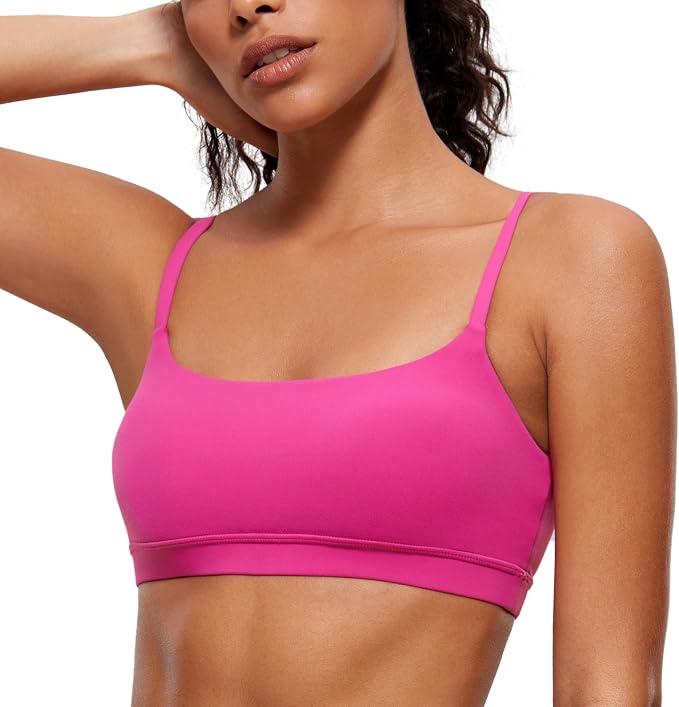 CRZ YOGA Butterluxe Adjustable Spaghetti Strap Sports Bras for Women - Scoop Neck Wireless Padded Yoga Workout Crop Top