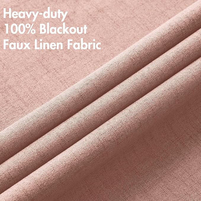 MIULEE 100% Blackout Linen Curtains for Bedroom Thermal Insulated Blush Pink Grommet Room Darkening Curtains & Drapes for Living Room 52 x 108 Inch (2 Panels)