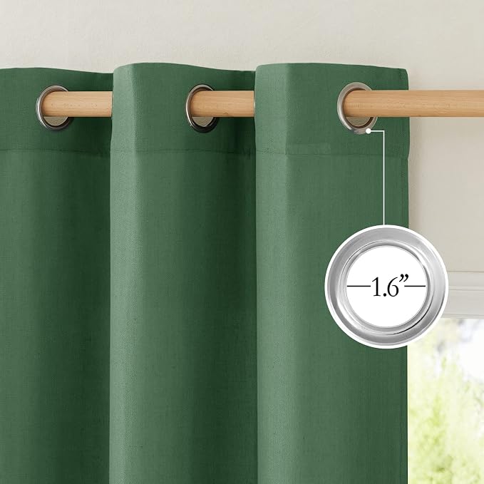 NICETOWN Linen 78 inch Curtains for Kitchen Window, Grommet Thick Flax Linen Olive Green Small Window Treatments Privacy Assured with Light Filtering for Cafe/Kids Room, W68 x L78, 2 Panels