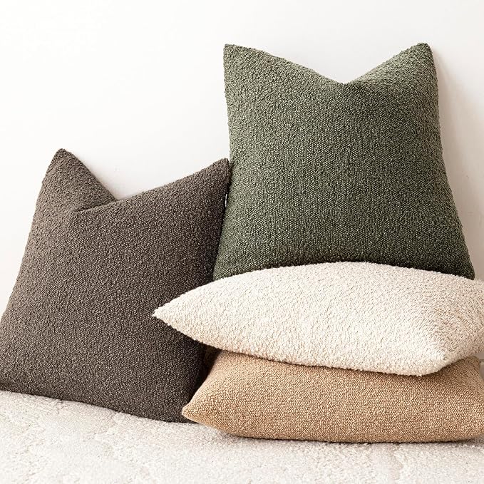 Foindtower Pack of 2 Textured Boucle Throw Pillow Covers Accent Solid Pillow Cases Cozy Soft Decorative Couch Cushion Case for Chair Sofa Bedroom Living Room Home Decor 18x18 Inch Light Brown