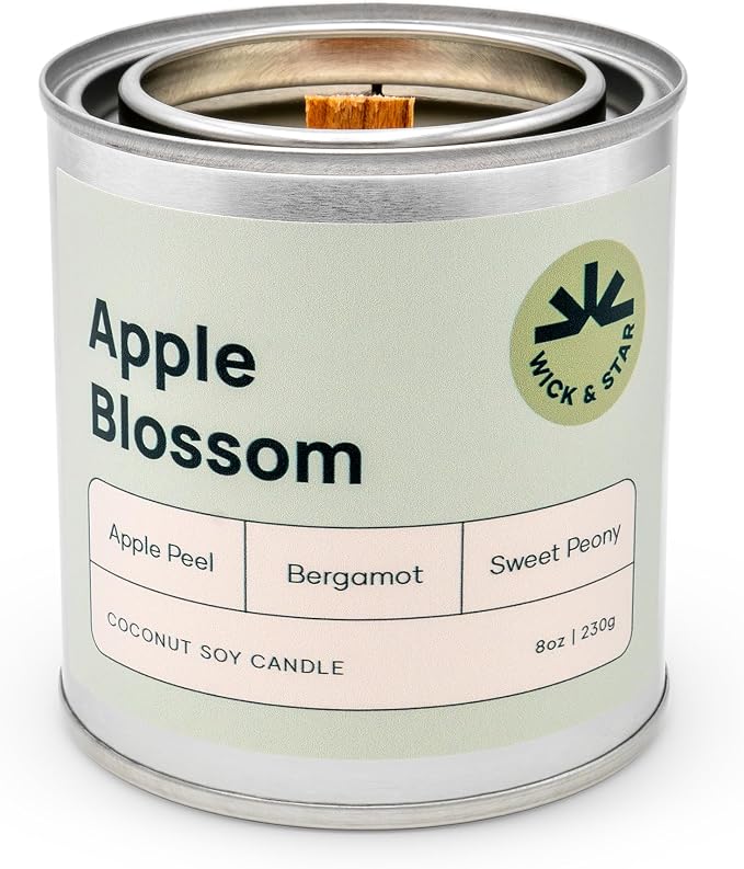 Wick & Star Vegan, Wood Wick, Natural Coconut Soy Wax Aromatherapy Candle, Clean Burning (Apple Blossom)