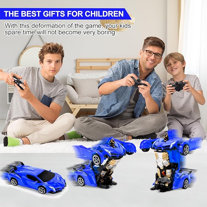 Blackma Remote Control Car - Transform, One-Button Deformation & 360°Rotating Drifting, Transform Robot RC Car with LED Light, Toy Gifts for 4 5 6 7 8 9 10 11 12 Years Old Boy (Blue)
