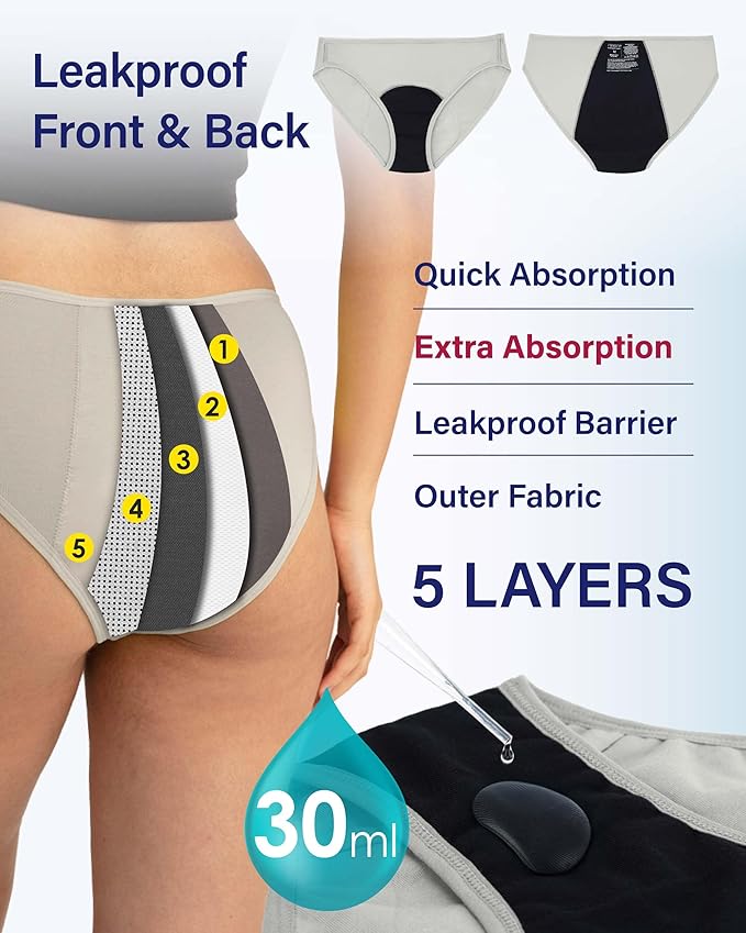 Neione Period Underwear Menstrual Panties Comfortable Modal Bikini Cheeky Briefs for Women Girls