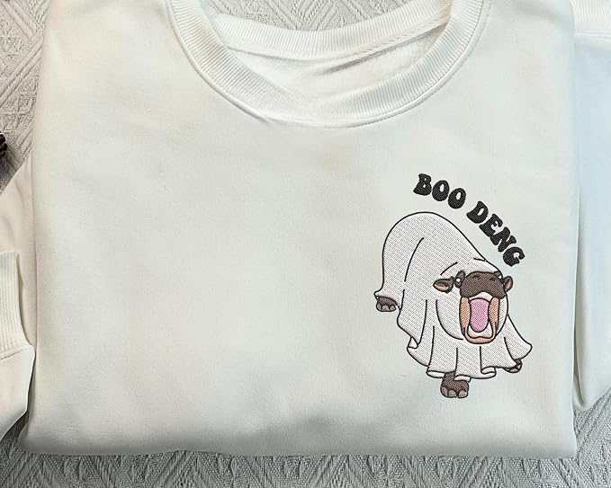 YOUNG GREEN Moo Deng Embroidered Sweatshirt Moo Deng Bouncy Pig Shirt Cute Baby Hippo Sweatshirt Gift For Moo Deng Lovers