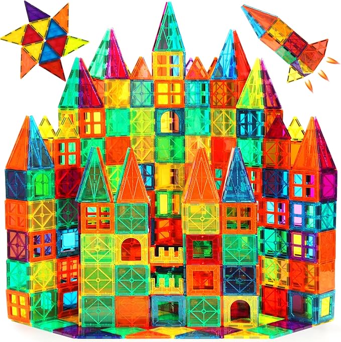 FNJO Magnetic Tiles, 110PCS Magnet Building Set, Magnetic Building Blocks,Construction STEM Learning and Playing Toys for Kids, Montessori Toy for Preschool Boys Girls Toddlers Classroom Must-Haves
