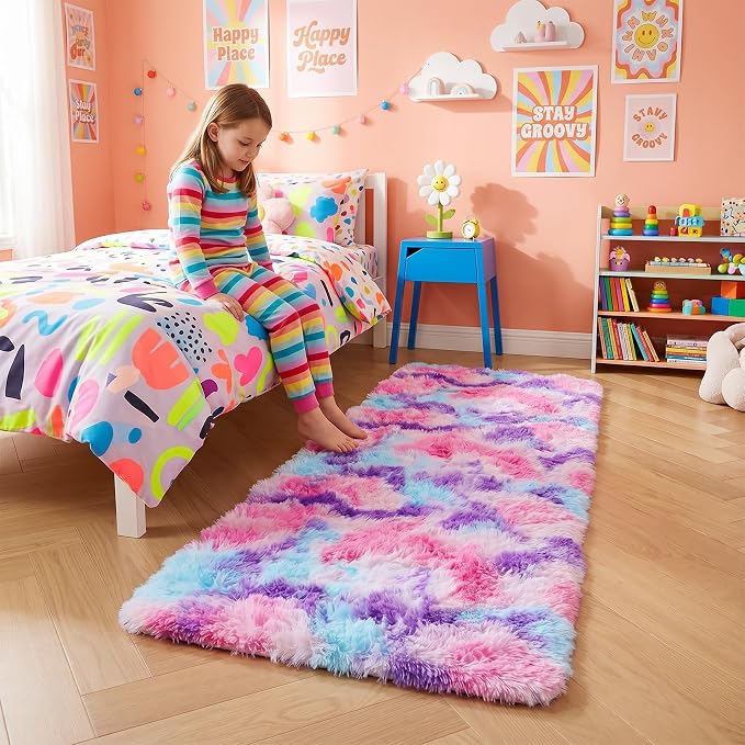 PAGISOFE Ultra Soft Runner Rugs for Hallway 2x6 Ft, Fluffy Cute Colorful Pastel Princess Carpet for Girls Bedroom Teens Nursery, Rainbow Purple Rugs for Room Decor Aesthetic, Hot Pink Purple Decor