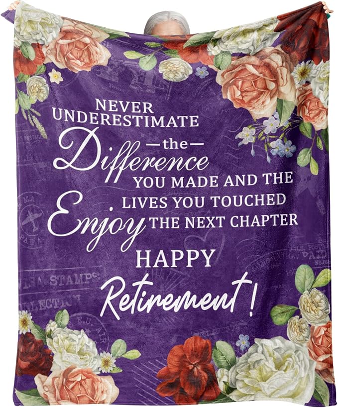Retirement Gift for Woman 2026, Purple Retirement Blanket for Women 80"x60" | Happy Retired Gifts, Soft Purple Retirement Throw for Retiring Coworker, Teacher, Nurse, Mom, Farewell & Going Away Gift