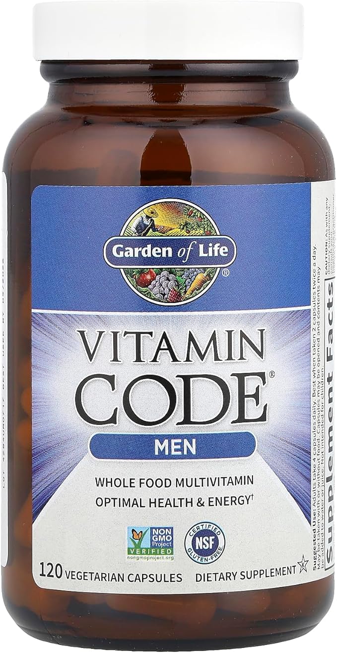 Garden of Life Vitamin Code Whole Food Multivitamin for Men - 120 Capsules, Vitamins for Men, Fruit & Veggie Blend and Probiotics for Energy, Heart, Prostate Health, Vegetarian Mens Multivitamins