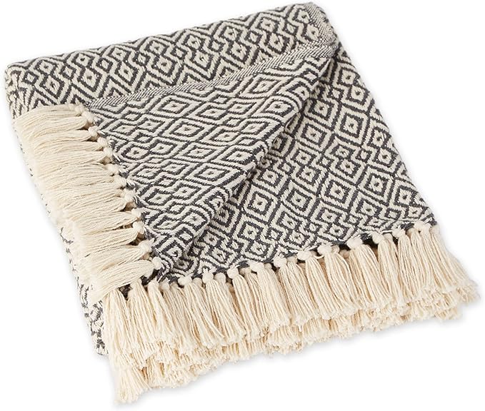 DII Rustic Farmhouse Double Diamond Woven Throw, 50x60, Mineral