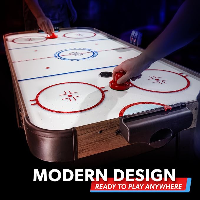 GoSports 48 Inch Air Hockey Arcade Table - Oak or Black - Includes 2 Pushers, 3 Pucks, AC Motor, and LED Scoreboard